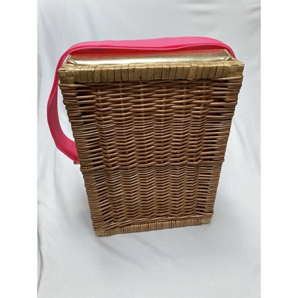 Wicker Wine Tote Lily Pulitzer Picnic Carrier Picnic Tote - Adjustable Strap EUC - Picture 3 of 16